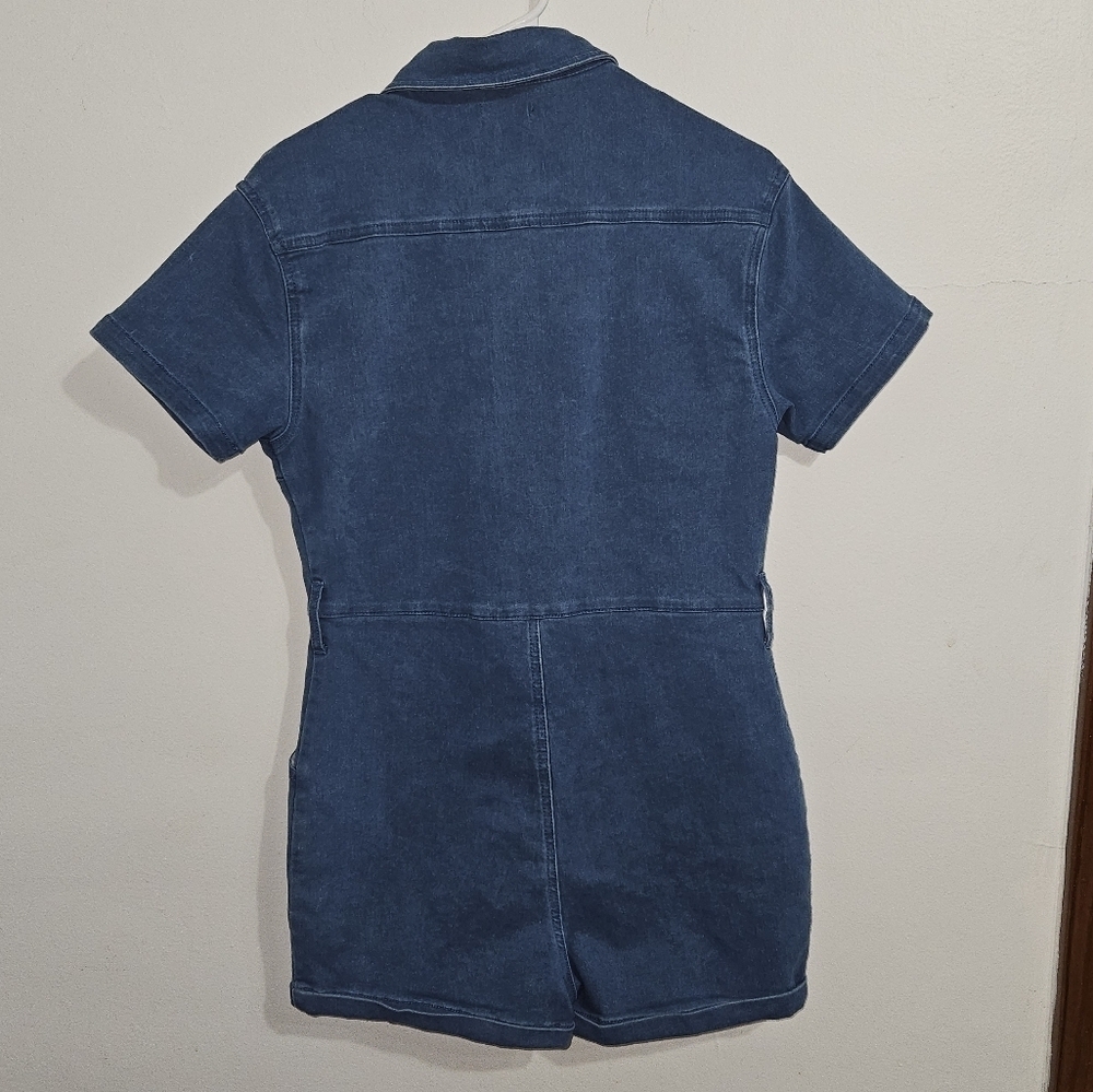 70's style stretchy denim Button Front Romper. Size Medium. - Picture 2 of 6